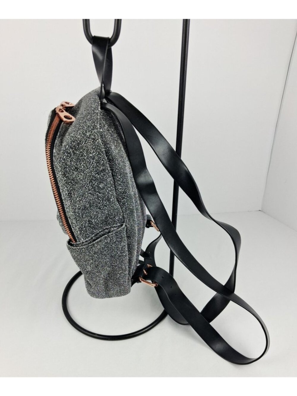 Shimmering American Eagle Mini Backpack Rose Gold Zippers Faux Leather Straps - Picture 2 of 13